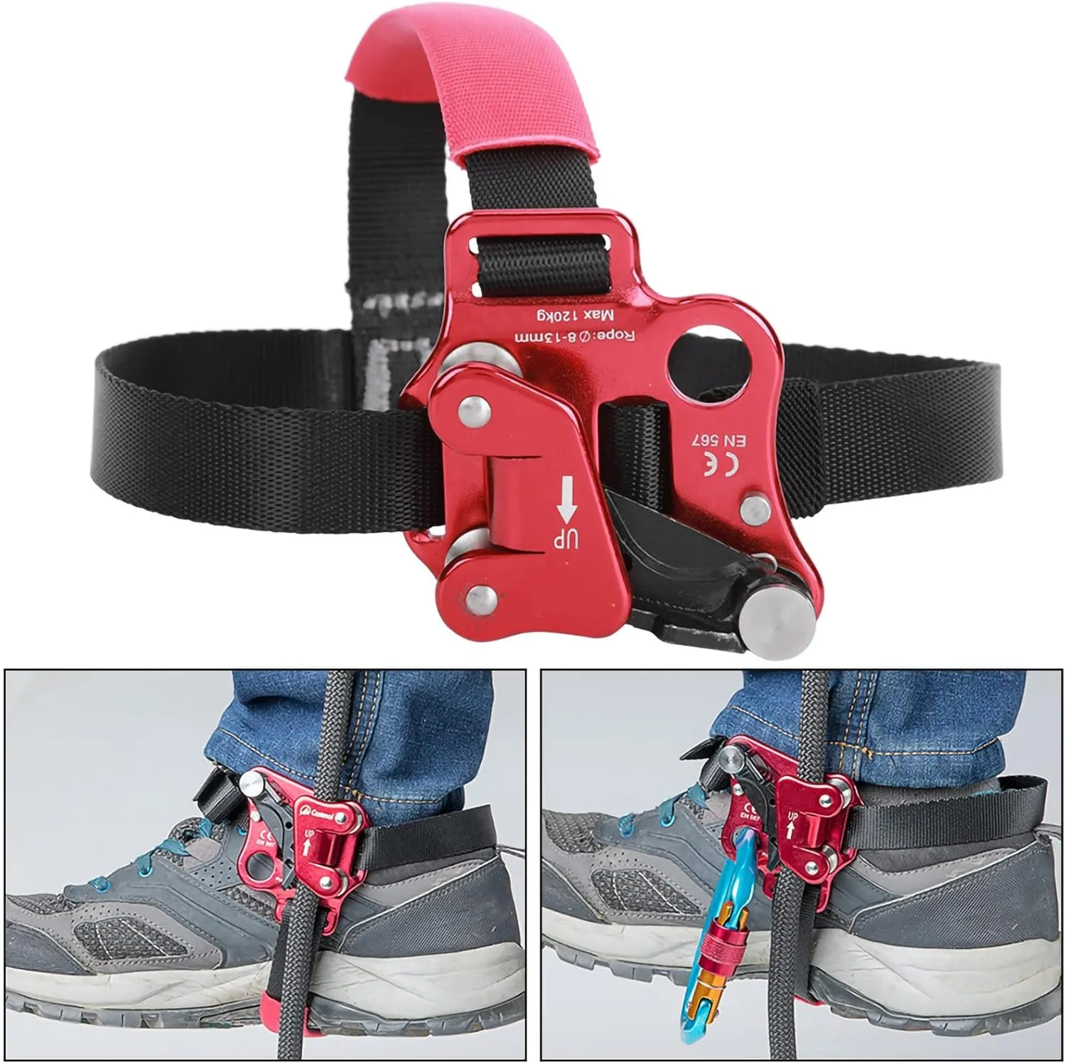 Topyond Foot Ascender Aviation Aluminum Lightweight, High Strength Climbing Accessory with Pulley System, Auto Mud Discharge, for Mountaineering,Rock Climbing, SRT