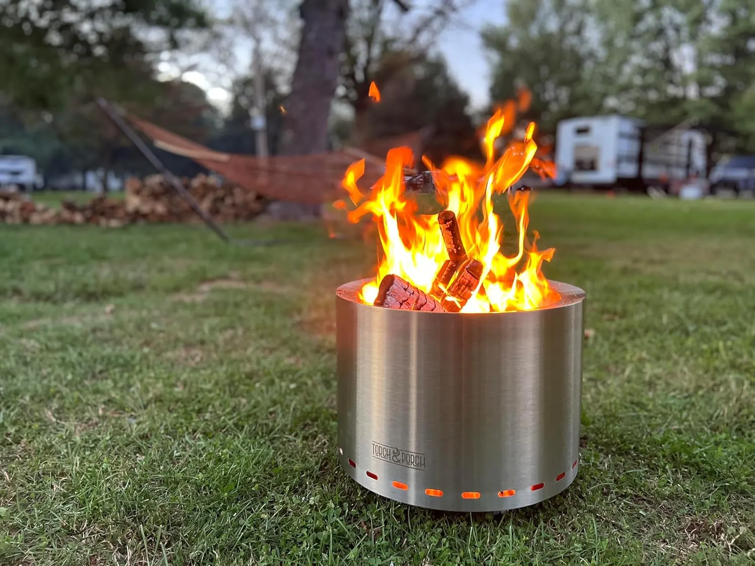 Torch & Porch 19.5 Inch Smokeless Stainless Steel Fire Pit with Weather Resistant Carry Bag