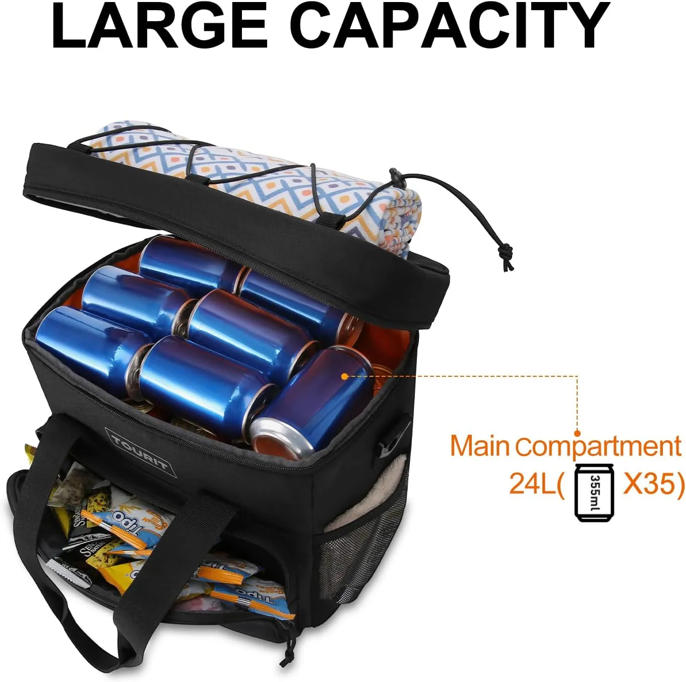 TOURIT Cooler Bag 24/35/46-Can Insulated Soft Cooler Portable Cooler Bag 14.6/24/32L Large Lunch Cooler for Picnic, Beach, Work, Trip