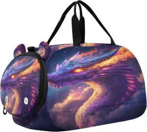 Travel Duffle Bag for Kids Boys Girls Dragon Fire Fyes Galaxy Sports Bag Overnighter Duffle Sleepover Weekender with Shoes Compartment