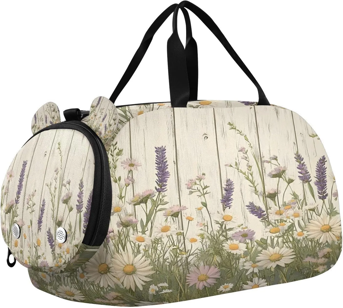 Travel Duffle Bag for Kids Boys Girls Vintage Wooden Wildflower Sports Bag Overnighter Duffle Sleepover Weekender with Shoes Compartment