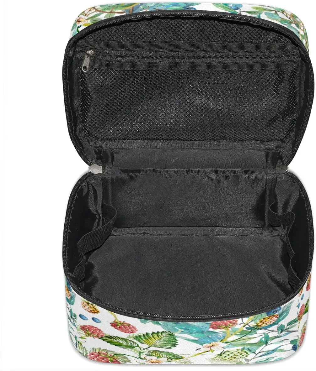 Travel Makeup Bag, Floral Berry Cosmetic Bag for Women Girls, Portable Large Toiletry Bag Case Organizer for Toiletries Accessories Brushes