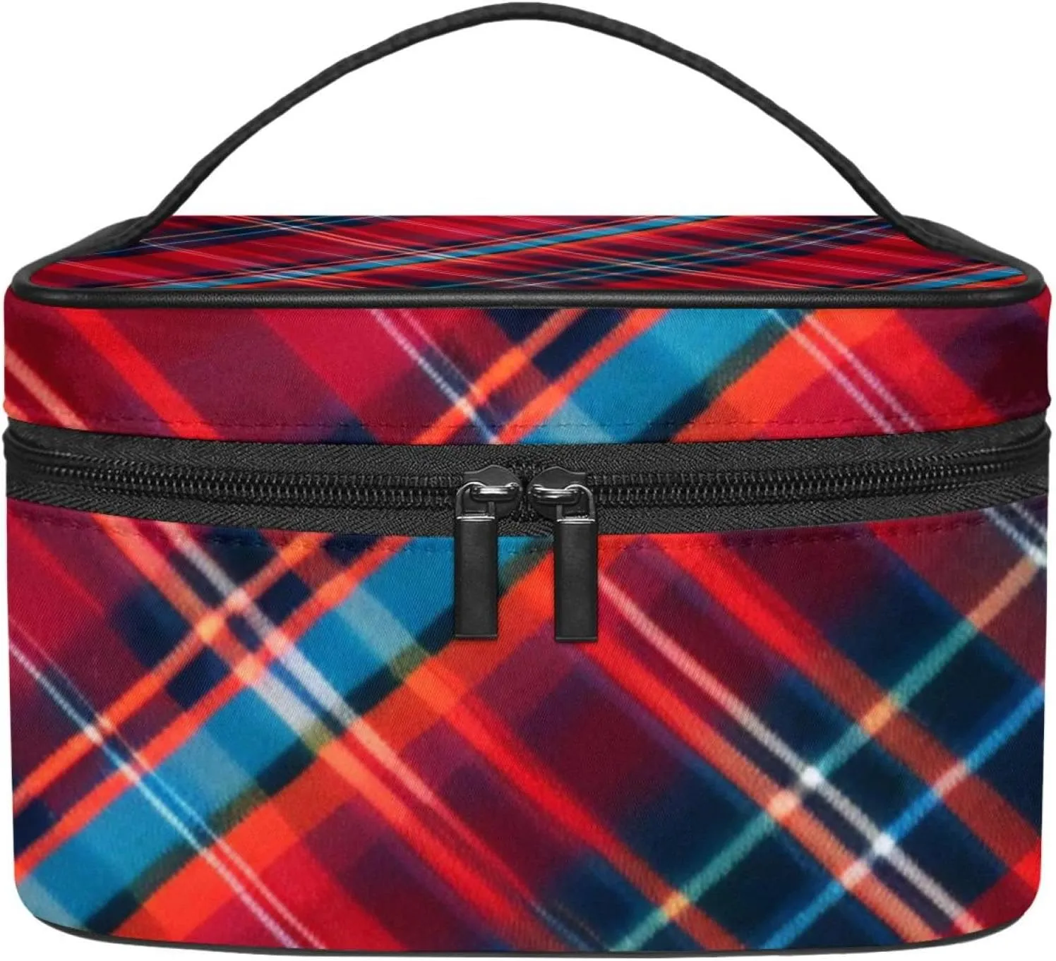 Travel Makeup Bag,Travel Toiletry Bag for Women,Classic Stripe Red Plaid,Cosmetic Travel Bag