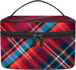 Travel Makeup Bag,Travel Toiletry Bag for Women,Classic Stripe Red Plaid,Cosmetic Travel Bag