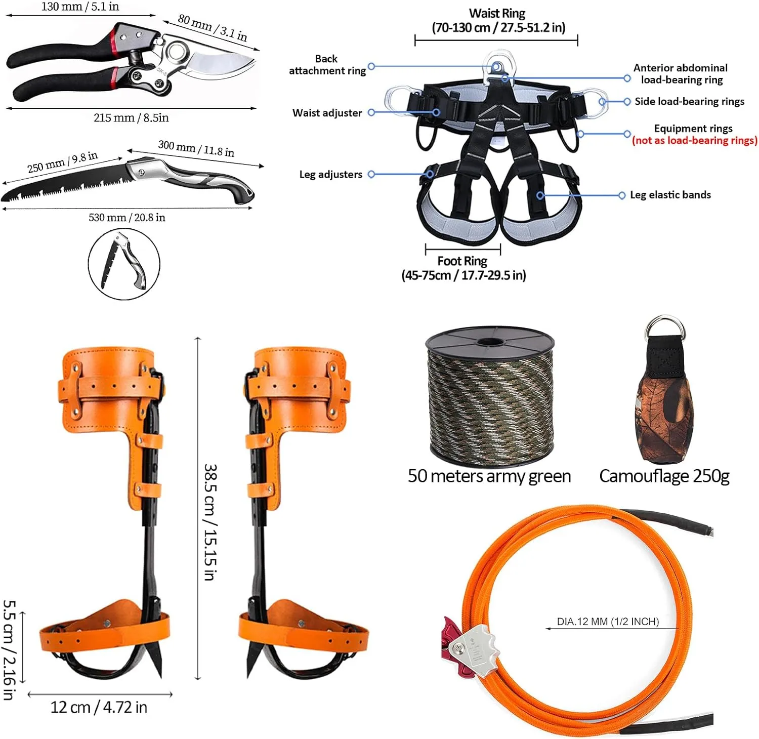 Tree Climbing Spikes,Tree Climbing Gear,Tree Climbing Kit Suitable for Climbing Trees, Picking Fruits,etc