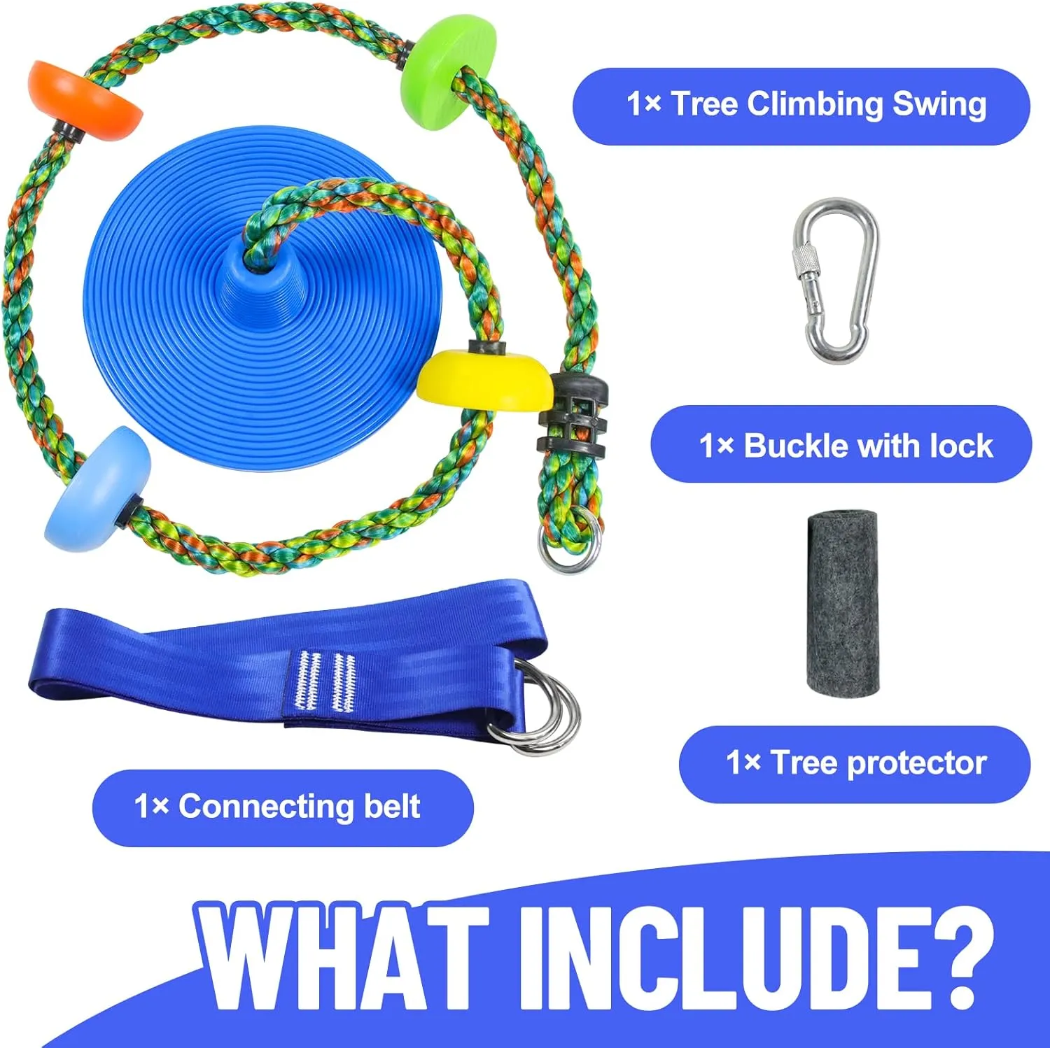 Tree Swing for Kids,Climbing Rope with Platforms,Disc Swing Seat Set Outdoor Playground Accessories for Kids-Include Carabiner, 4ft Tree Strap and Tree Protector