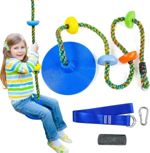 Tree Swing for Kids,Climbing Rope with Platforms,Disc Swing Seat Set Outdoor Playground Accessories for Kids-Include Carabiner, 4ft Tree Strap and Tree Protector