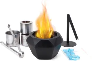 TRIROCKS Table Top Fire Pit Bowl Black Concrete Fireplace-Ambient Colored Stones for Enhanced Ambiance - Alcohol Burner Outdoor/Indoor Use - Dual Burners & Safety Extinguisher Included