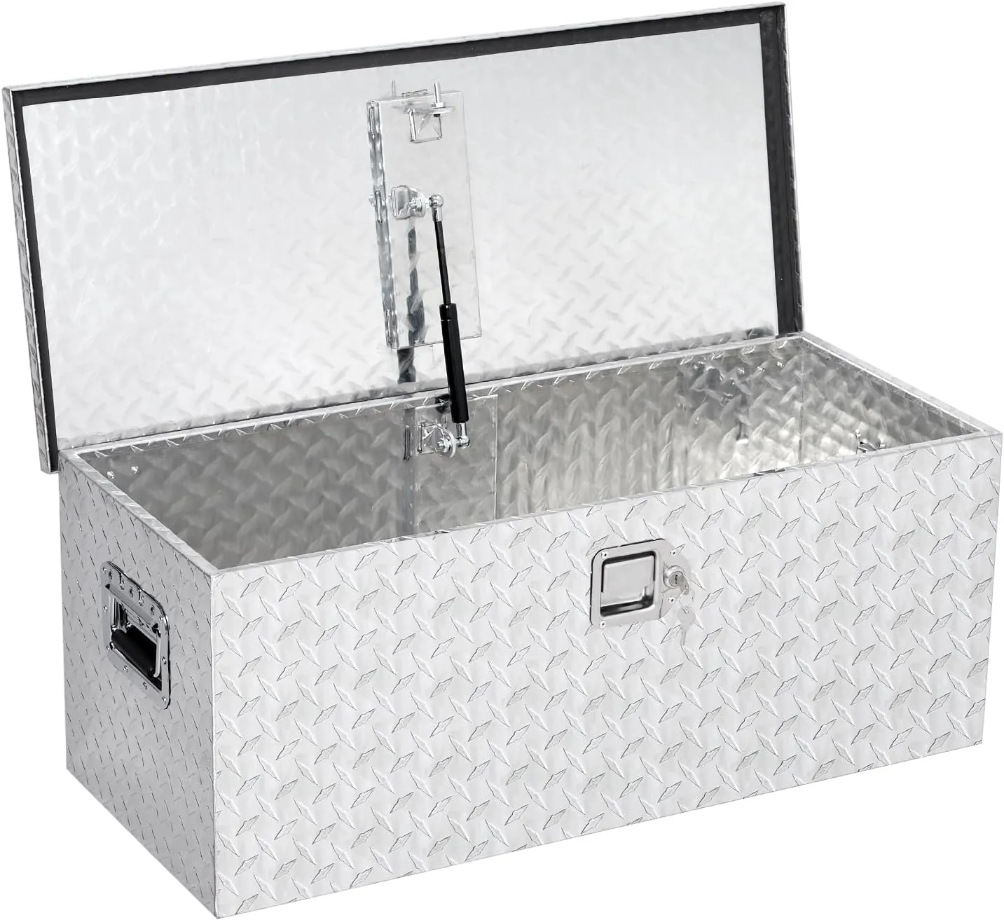 Truck Bed Tool Box, 30x15x14'' Heavy Duty Aluminum Diamond Plate ToolBox for Pick Up Truck RV Trailer, Trailer Toolbox Storage with Side Handle, Lock and Keys, Silver