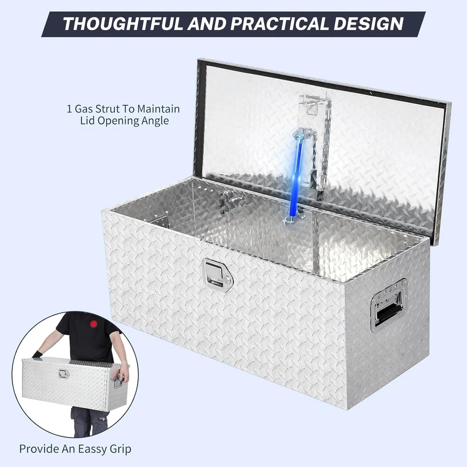 Truck Bed Tool Box, 30x15x14'' Heavy Duty Aluminum Diamond Plate ToolBox for Pick Up Truck RV Trailer, Trailer Toolbox Storage with Side Handle, Lock and Keys, Silver