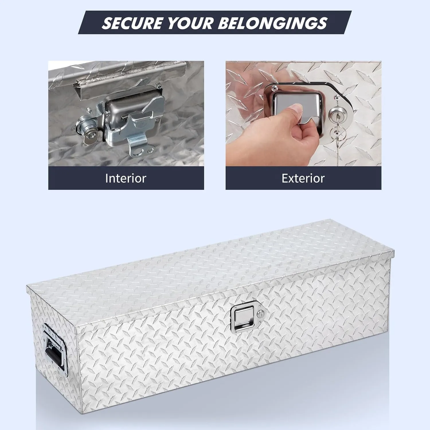 Truck Bed Tool Box, 30x15x14'' Heavy Duty Aluminum Diamond Plate ToolBox for Pick Up Truck RV Trailer, Trailer Toolbox Storage with Side Handle, Lock and Keys, Silver