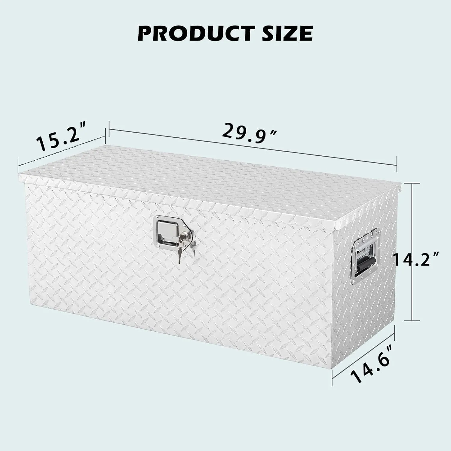 Truck Bed Tool Box, 30x15x14'' Heavy Duty Aluminum Diamond Plate ToolBox for Pick Up Truck RV Trailer, Trailer Toolbox Storage with Side Handle, Lock and Keys, Silver