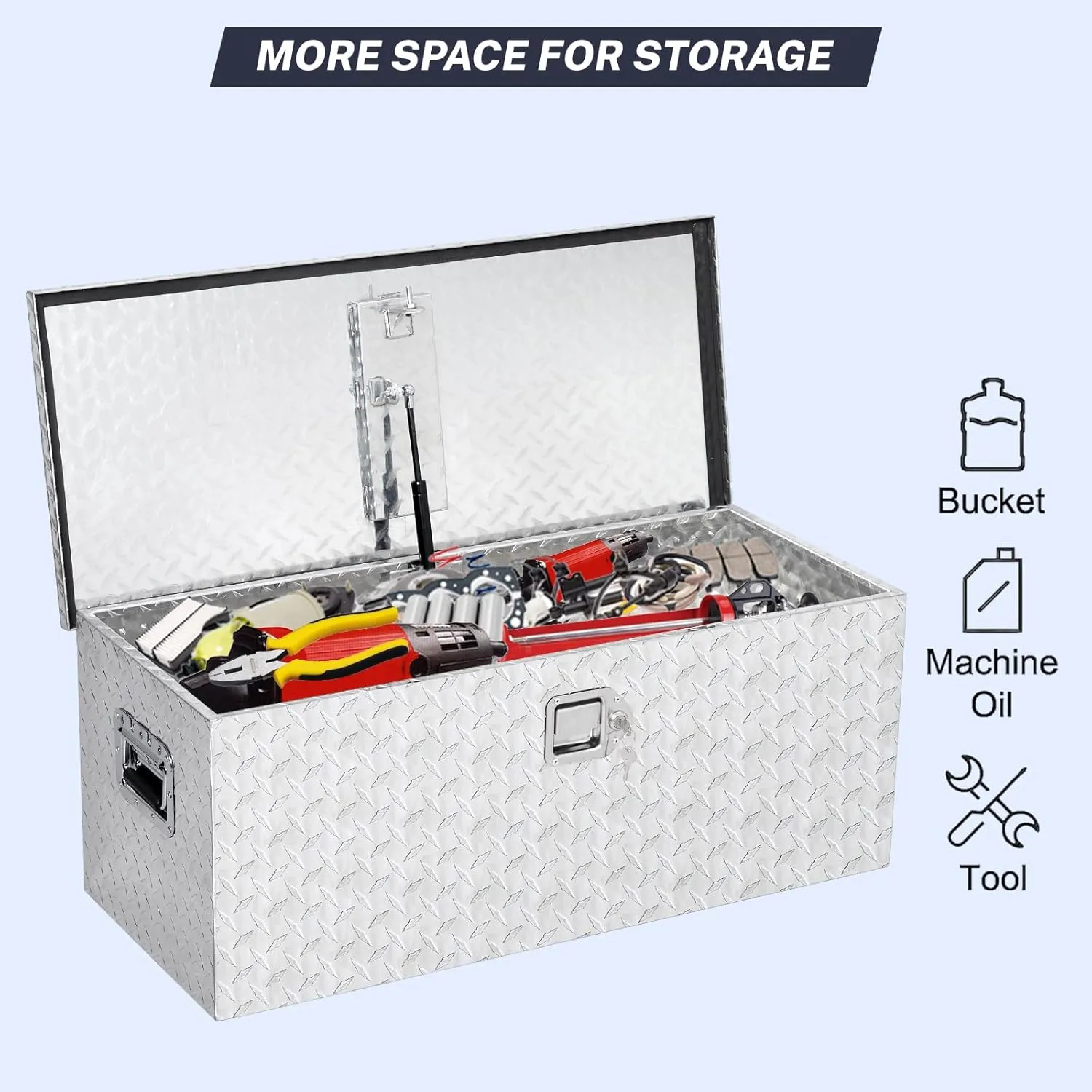 Truck Bed Tool Box, 30x15x14'' Heavy Duty Aluminum Diamond Plate ToolBox for Pick Up Truck RV Trailer, Trailer Toolbox Storage with Side Handle, Lock and Keys, Silver