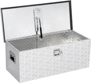 Truck Bed Tool Box, 30x15x14'' Heavy Duty Aluminum Diamond Plate ToolBox for Pick Up Truck RV Trailer, Trailer Toolbox Storage with Side Handle, Lock and Keys, Silver