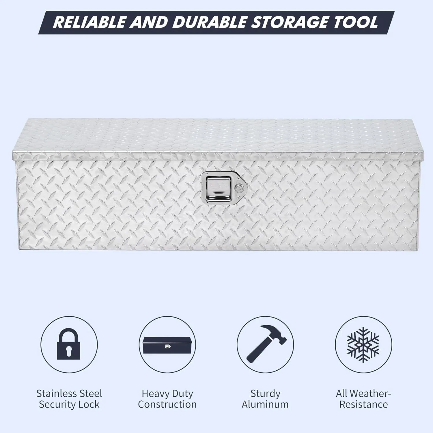 Truck Bed Tool Box, 30x15x14'' Heavy Duty Aluminum Diamond Plate ToolBox for Pick Up Truck RV Trailer, Trailer Toolbox Storage with Side Handle, Lock and Keys, Silver