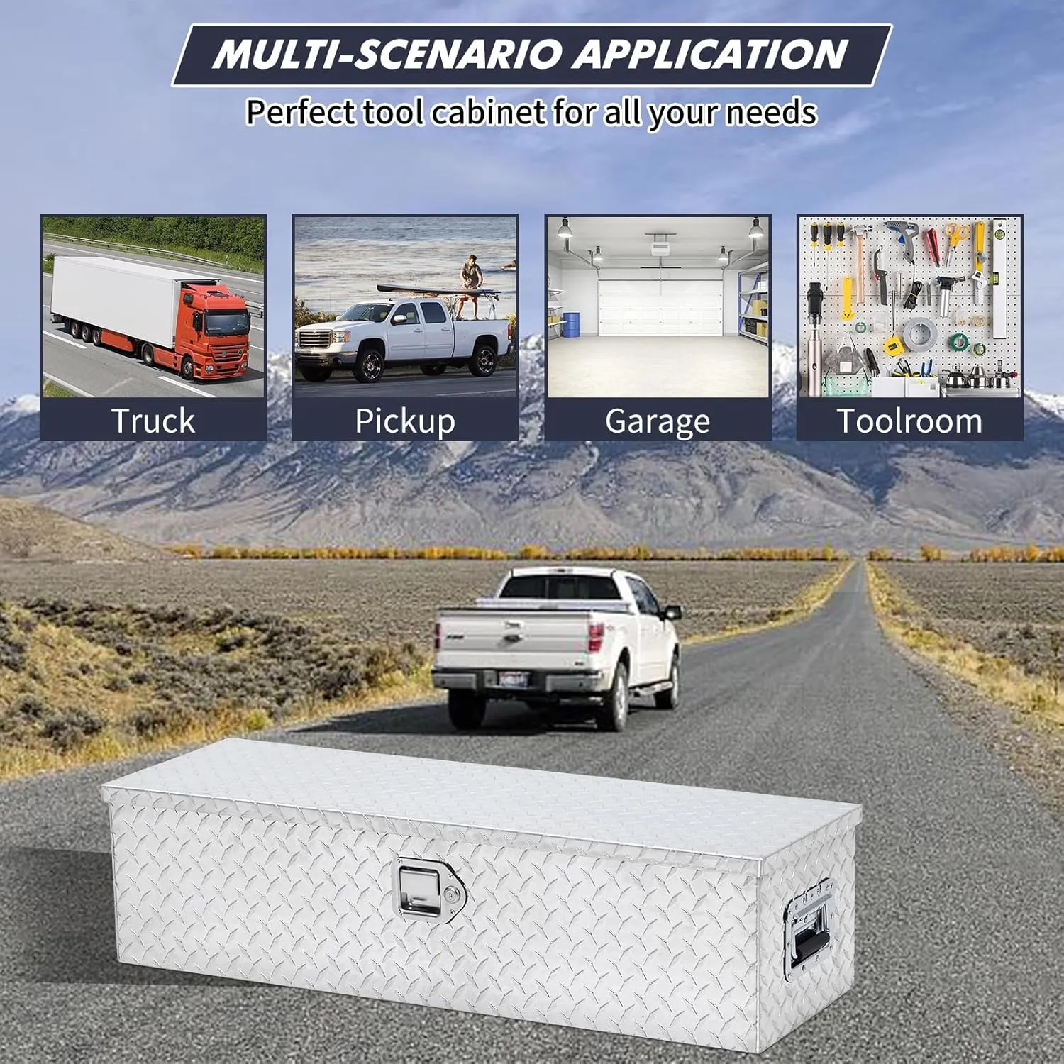 Truck Bed Tool Box, 30x15x14'' Heavy Duty Aluminum Diamond Plate ToolBox for Pick Up Truck RV Trailer, Trailer Toolbox Storage with Side Handle, Lock and Keys, Silver