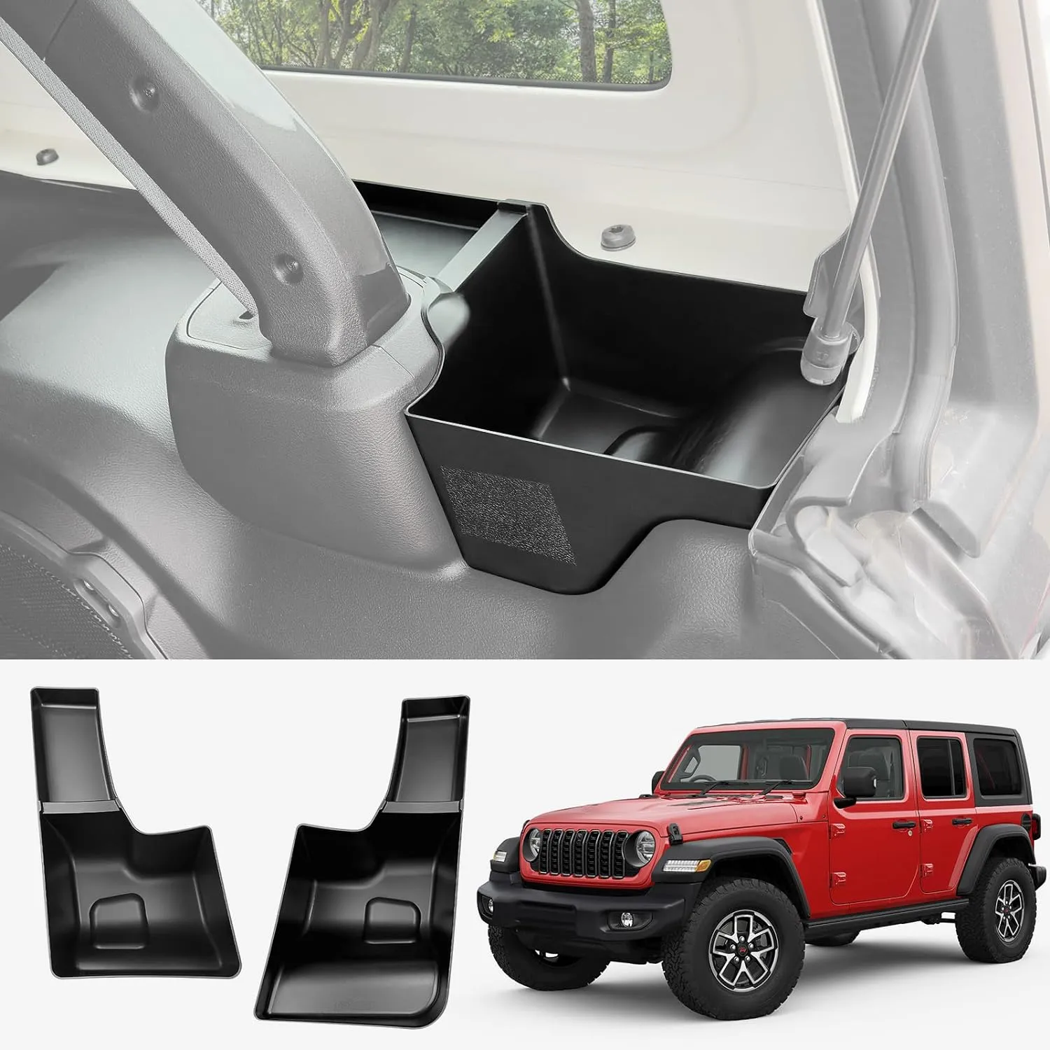 Trunk Side Storage Bin Fit for 2024 Jeep Wrangler JL JLU 4XE, Cargo Organizer Tray Wheel Well Storage Box for 2024 Wrangler JL 4 Door Accessories, 2PCS No Screws(Left Right)
