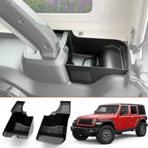 Trunk Side Storage Bin Fit for 2024 Jeep Wrangler JL Unlimited Cargo Organizer Tray Wheel Well Storage Box for Wrangler JL 4 Door Accessories, 2PCS(Left Right, HOOK&LOOP)