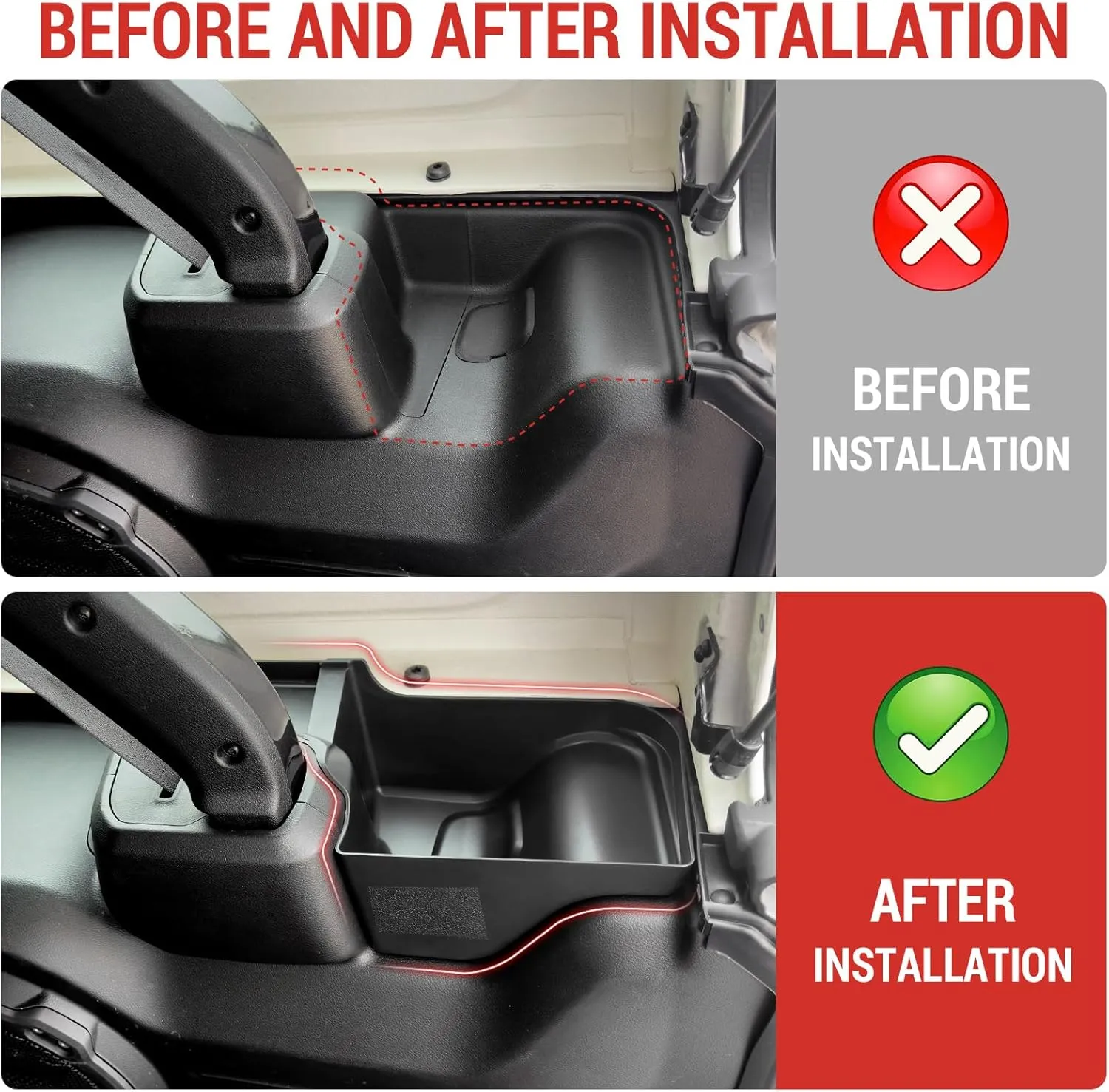 Trunk Side Storage Bin Fit for 2024 Jeep Wrangler JL Unlimited Cargo Organizer Tray Wheel Well Storage Box for Wrangler JL 4 Door Accessories, 2PCS(Left Right, HOOK&LOOP)