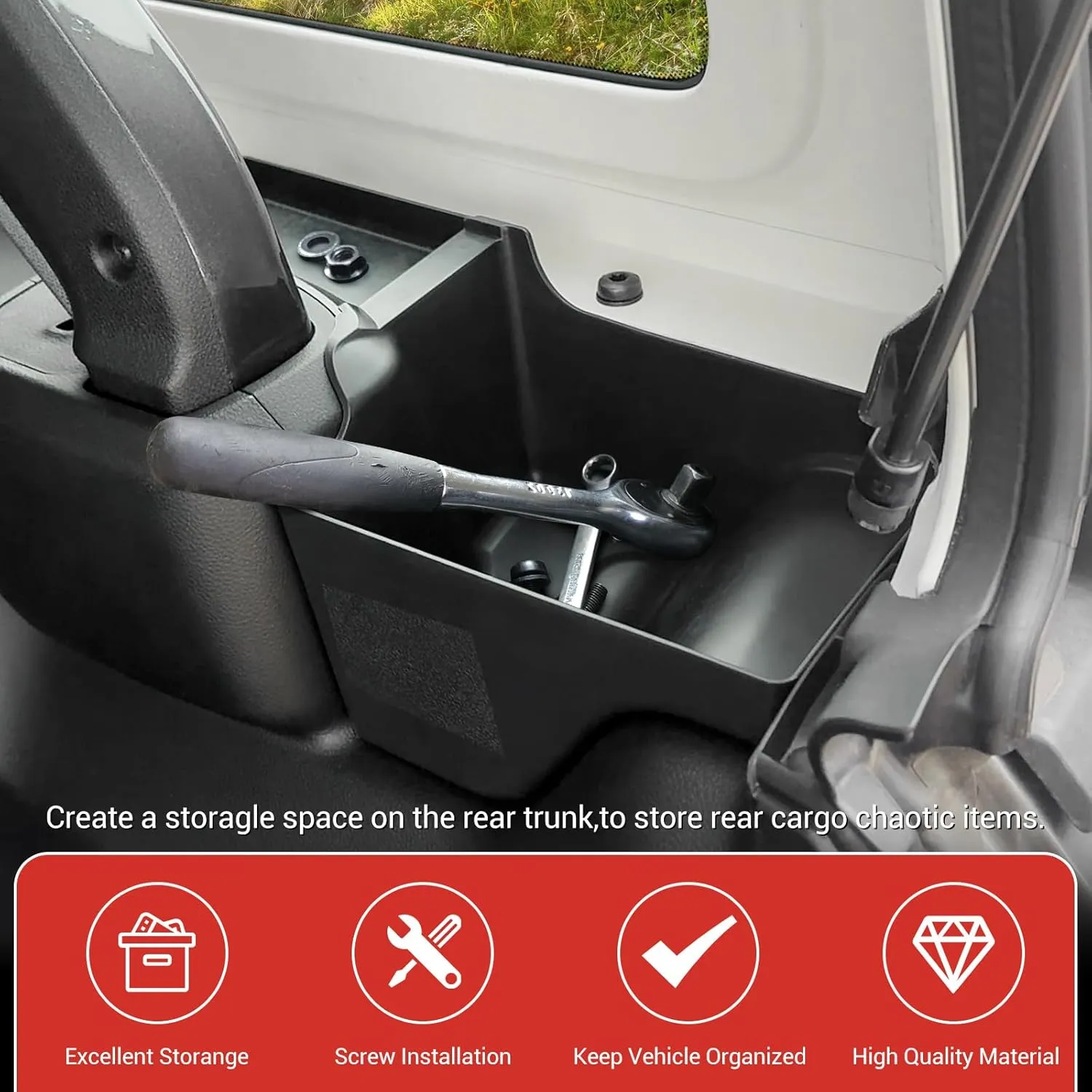 Trunk Side Storage Bin Fit for 2024 Jeep Wrangler JL Unlimited Cargo Organizer Tray Wheel Well Storage Box for Wrangler JL 4 Door Accessories, 2PCS(Left Right, HOOK&LOOP)