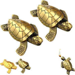 Turtle Lighter, Personalized Cute Lighters, Refillable Mini Lighter with Adjustable Soft Flame, Bright Fire Lighters for BBQ Camping, Unique Gift for Men Women Friends (2PCS Brass)