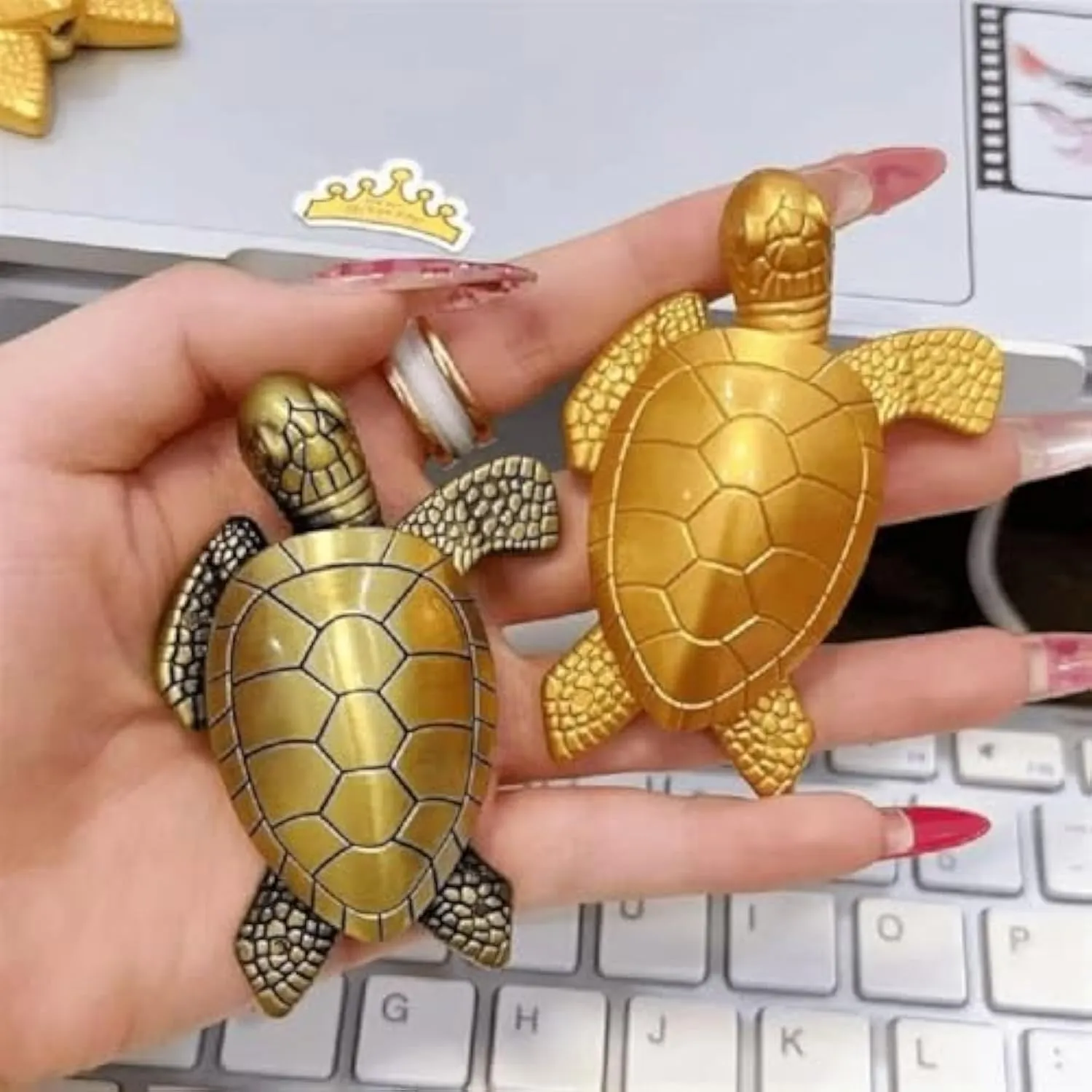 Turtle Lighter, Personalized Cute Lighters, Refillable Mini Lighter with Adjustable Soft Flame, Bright Fire Lighters for BBQ Camping, Unique Gift for Men Women Friends (2PCS Brass)