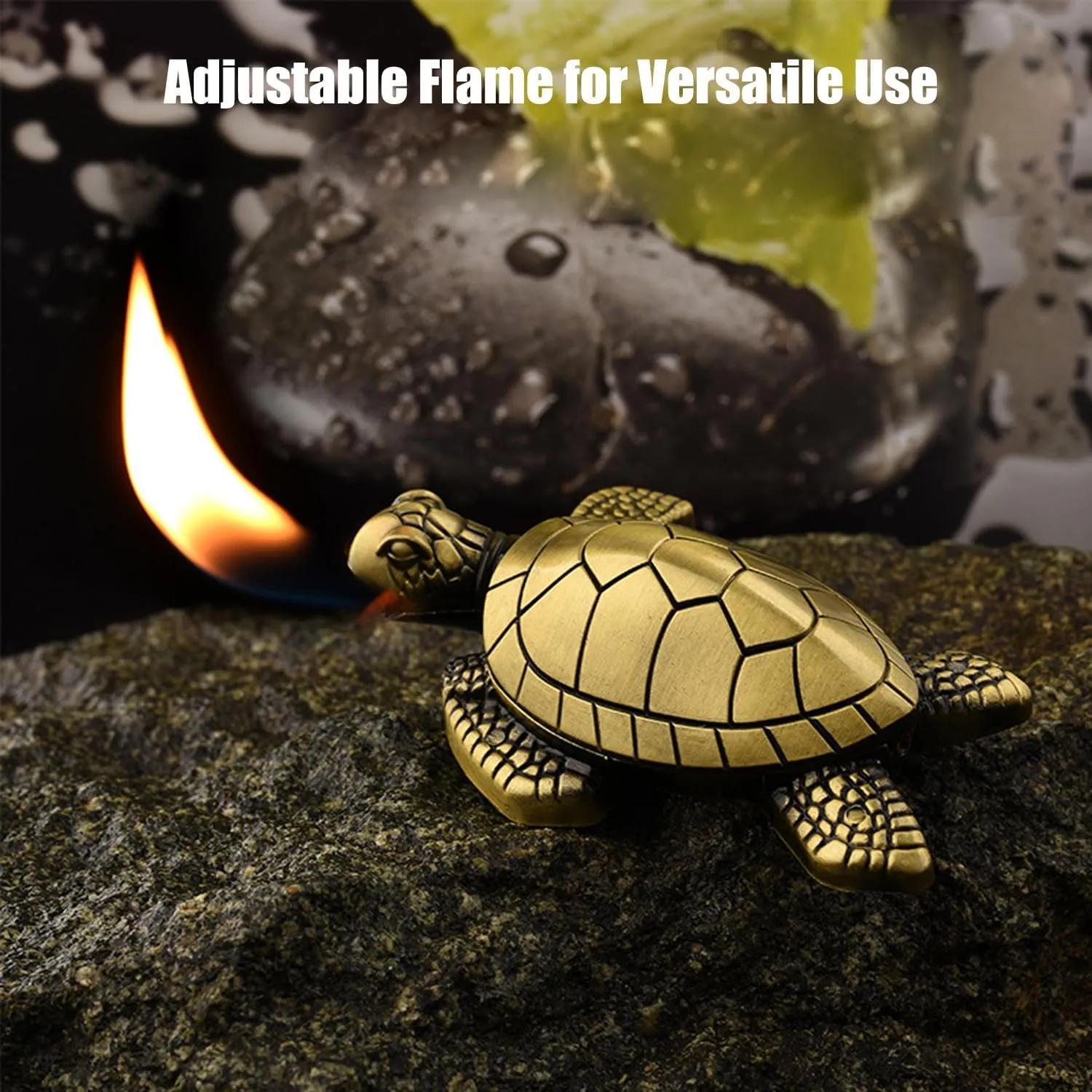 Turtle Lighter, Personalized Cute Lighters, Refillable Mini Lighter with Adjustable Soft Flame, Bright Fire Lighters for BBQ Camping, Unique Gift for Men Women Friends (2PCS Brass)