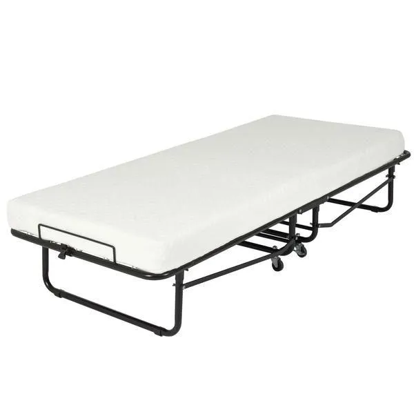 Twin XL Folding Rollaway Guest Bed Cot with Memory Foam Mattress