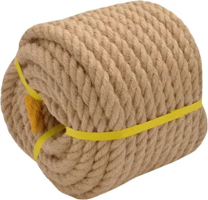 Twisted Jute Rope (3/4 in x 100 ft) Natural Thick Hemp Rope for Crafts, Railings, Hammock, Decorating