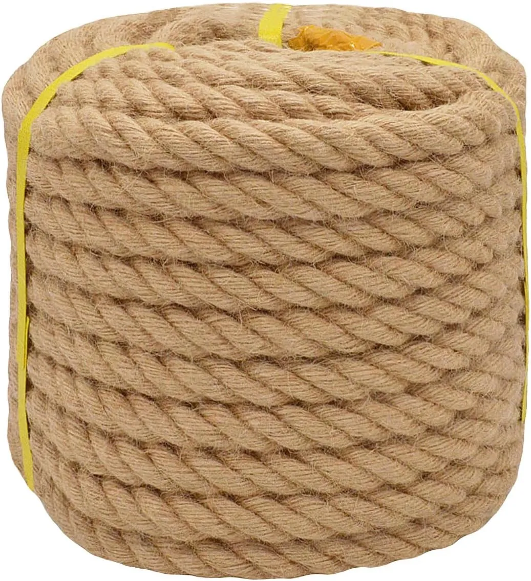 Twisted Jute Rope (3/4 in x 100 ft) Natural Thick Hemp Rope for Crafts, Railings, Hammock, Decorating