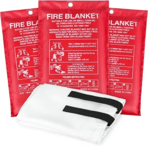 Twotrees Fire Blanket Emergency for Kitchen Home - Fiberglass Fire Protection Blanket Fire Extinguisher for Household, Grease Fires,Offices,Garages Welding Workshops, Car, School 1.2M x 1.2M (3 Pack)