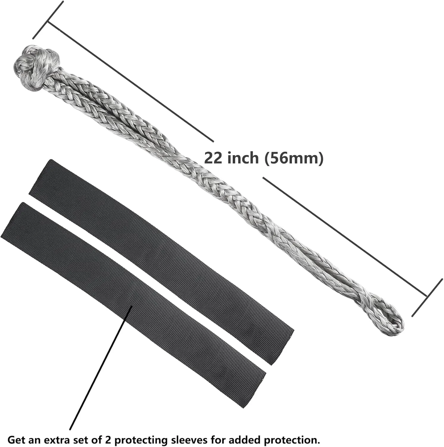 Ucreative 2Pcs Synthetic Soft Shackle 1/2 Inch x 22 Inch (56,000lbs Breaking Strength) with Extra Sleeves (Gray)