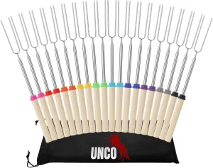 UNCO- Marshmallow Roasting Sticks, 20 Pack, 32”, Extendable Stainless Steel Smores Sticks for Fire Pit, Marshmallow Sticks for Fire Pit, Smores Skewers, Campfire Cooking Equipment, Smore Sticks