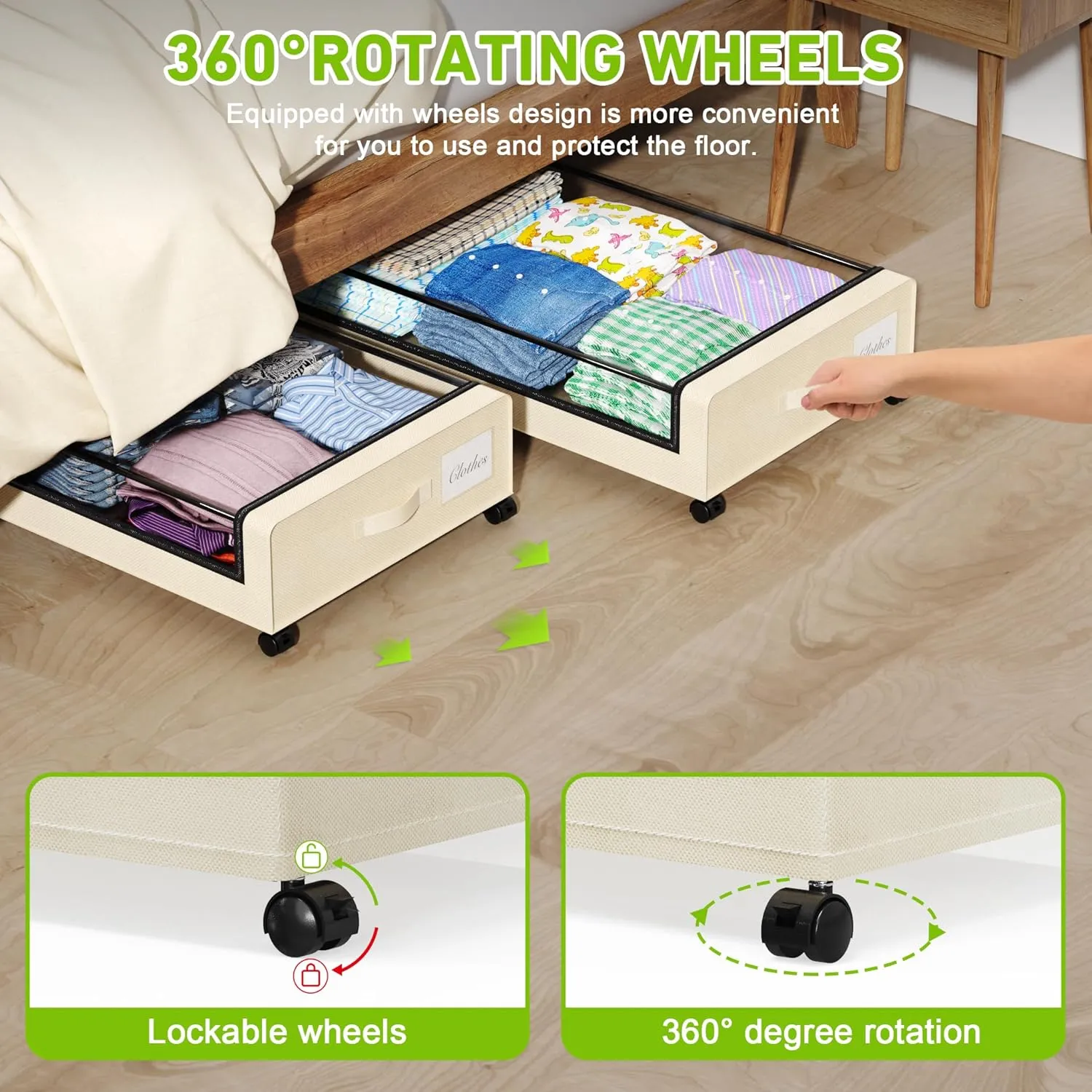 Under Bed Storage with Wheels, XXL 60L Under the Bed Storage Bins, Underbed Storage Containers with Lids & Label, Rolling Metal Drawer for Shoes, Clothes, Books, Toys (4-Pack Beige)