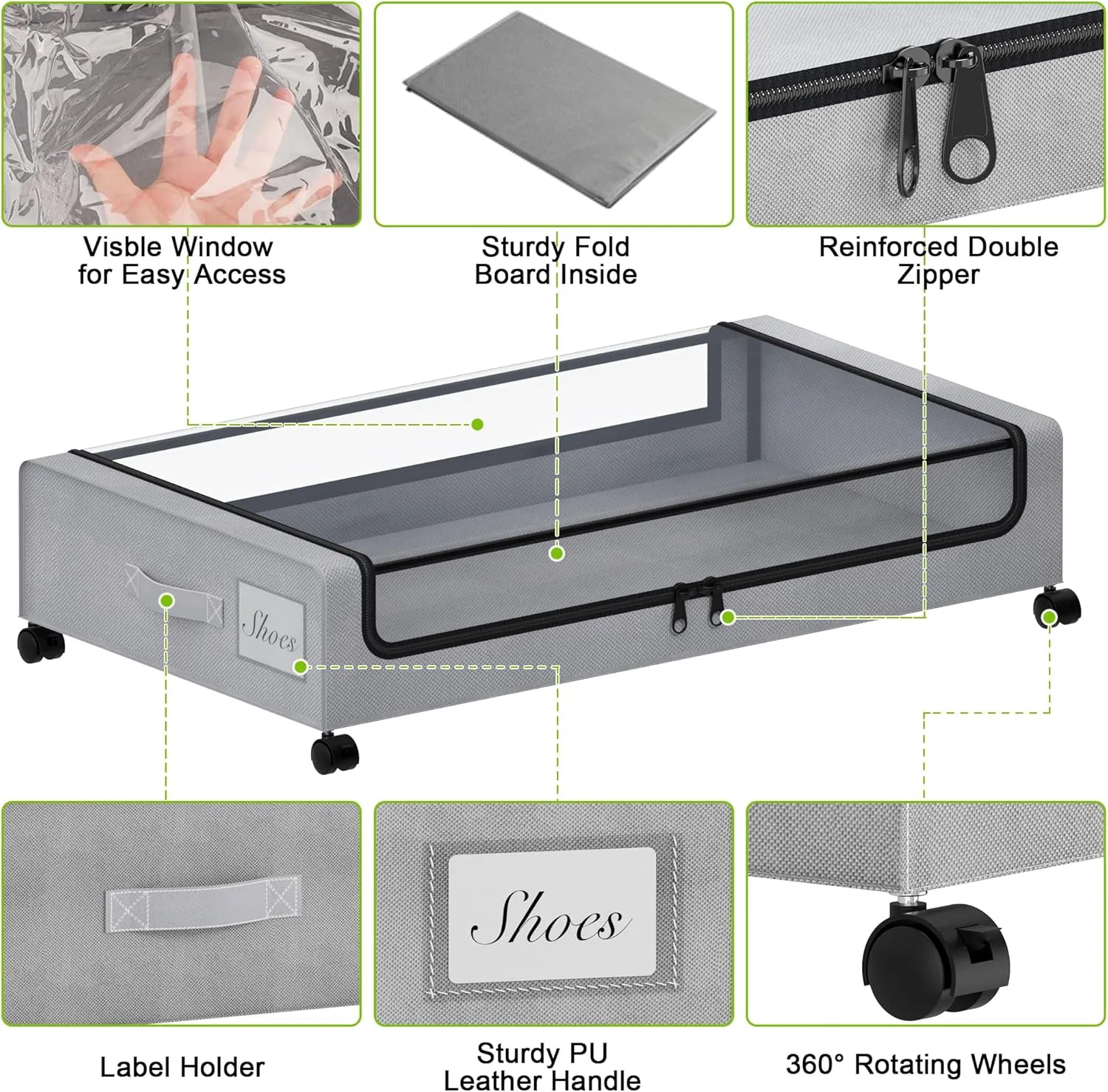Under Bed Storage with Wheels, XXL 60L Under the Bed Storage Bins, Underbed Storage Containers with Lids & Label, Rolling Metal Drawer for Shoes, Clothes, Books, Toys (4-Pack Gray)