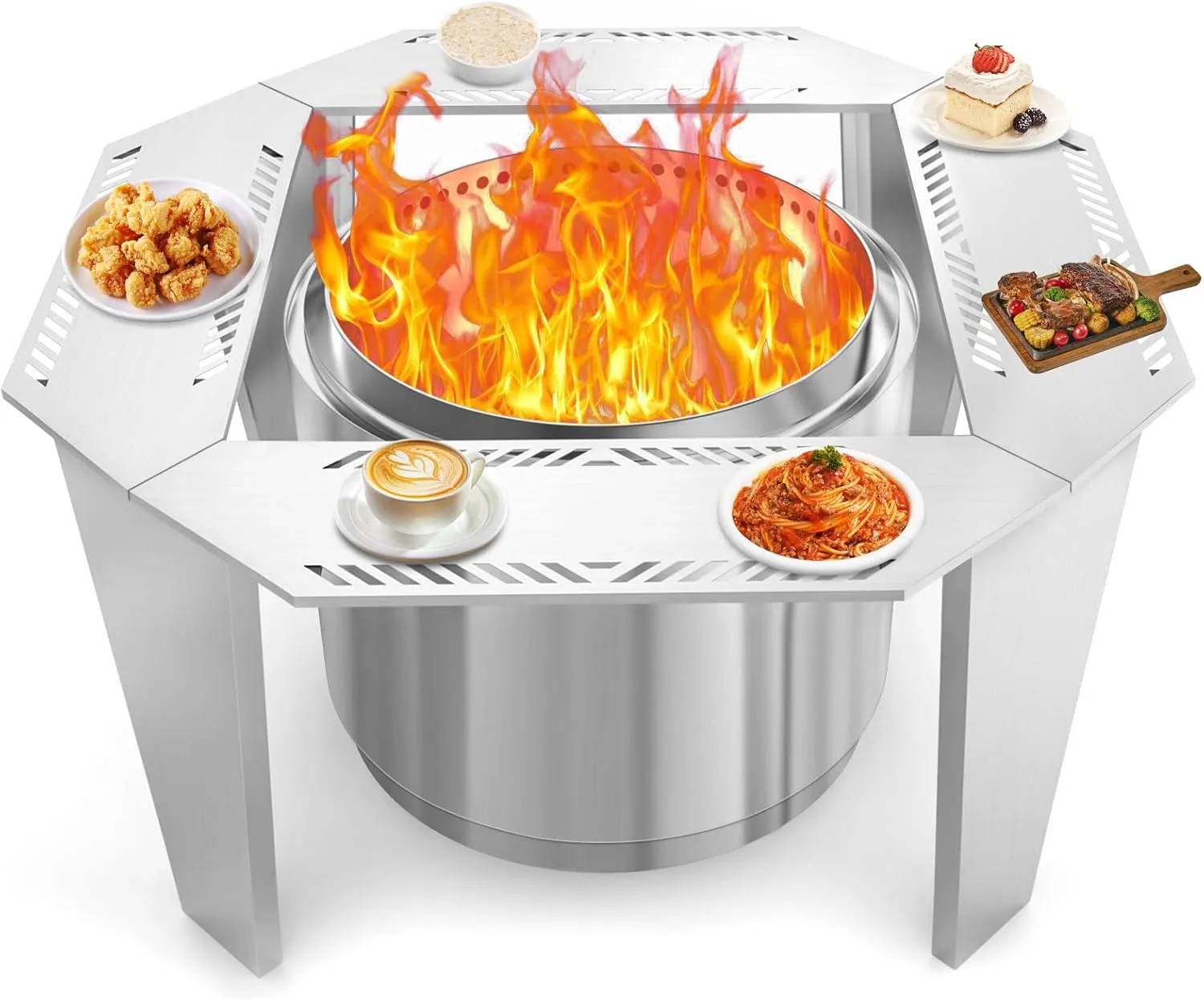 Uniflasy Adjustable Stainless Steel Fire Pit Surround Table, 41" & 48" Options for Solo Stove Yukon, Bonfire, Ranger & TIKI Fire Pits, 2-in-1 Design,Durable Tabletop, Safe & Spacious Outdoor Accessory