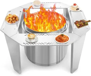 Uniflasy Adjustable Stainless Steel Fire Pit Surround Table, 41" & 48" Options for Solo Stove Yukon, Bonfire, Ranger & TIKI Fire Pits, 2-in-1 Design,Durable Tabletop, Safe & Spacious Outdoor Accessory