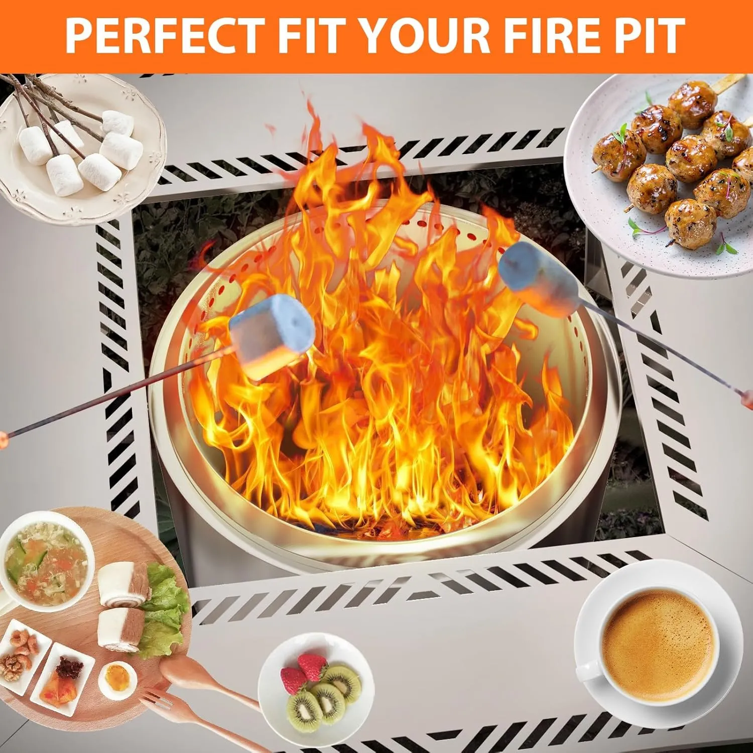Uniflasy Adjustable Stainless Steel Fire Pit Surround Table, 41" & 48" Options for Solo Stove Yukon, Bonfire, Ranger & TIKI Fire Pits, 2-in-1 Design,Durable Tabletop, Safe & Spacious Outdoor Accessory