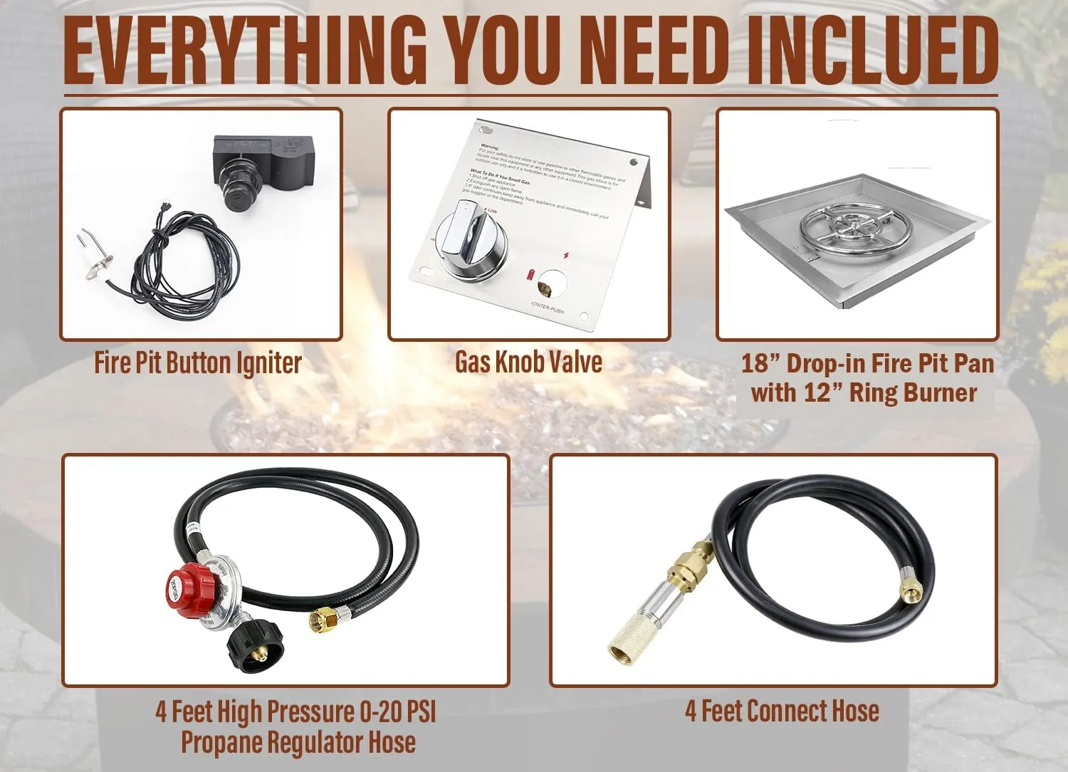 Uniflasy Stainless Steel Propane Gas Firepit Pan Kit (18 in.)