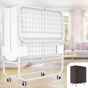 Unikito Folding Bed with Mattress for Adults, Portable Rollaway Guest Bed, Cot Size Foldable Bed with Memory Foam Mattress and Metal Frame, Roll Away Bed Storage Cover Included, 75 x 31 Inch, White