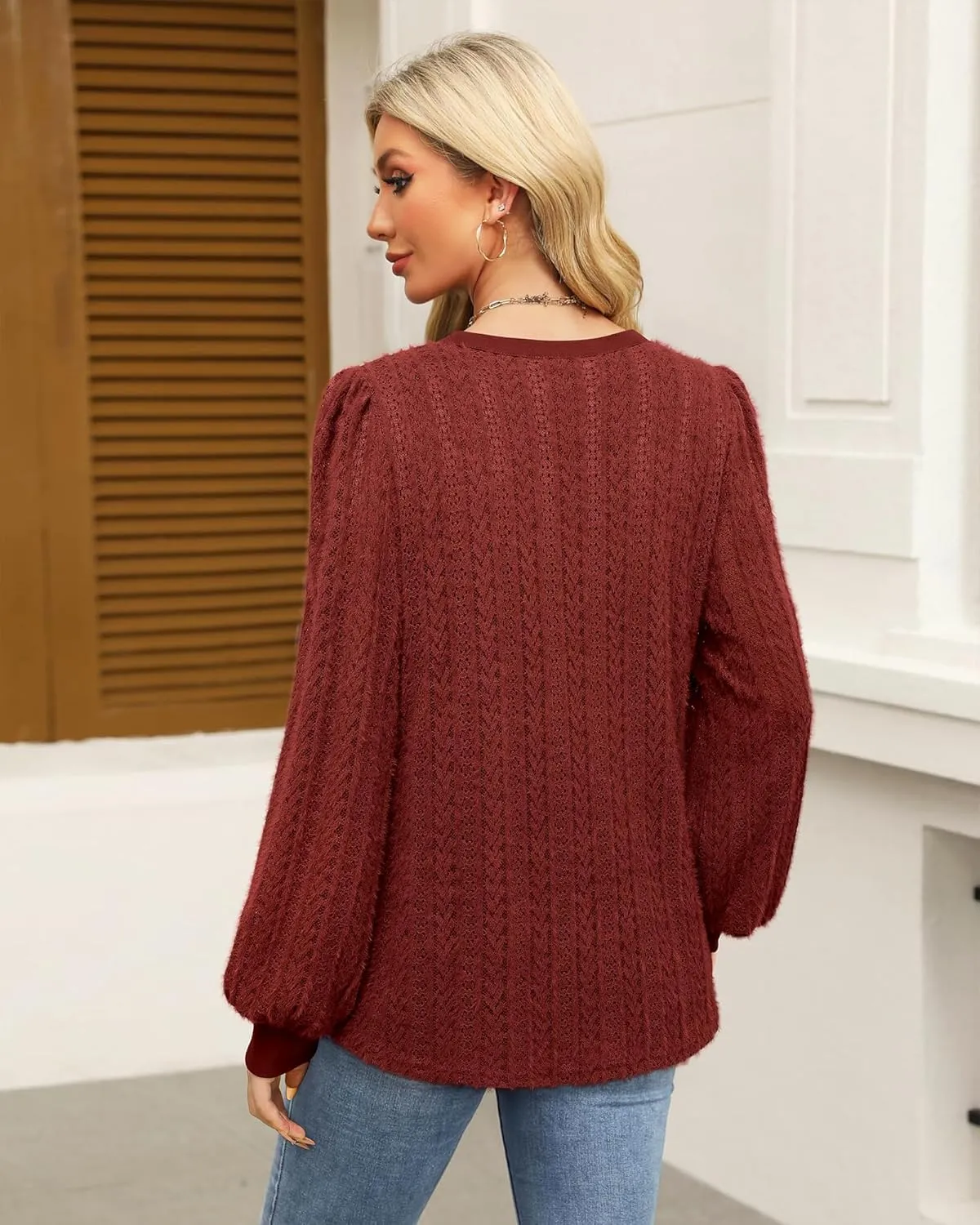 Unixseque Long Sleeve Shirts for Women V Neck Casual Blouses Knit Pullover Tunic Tops