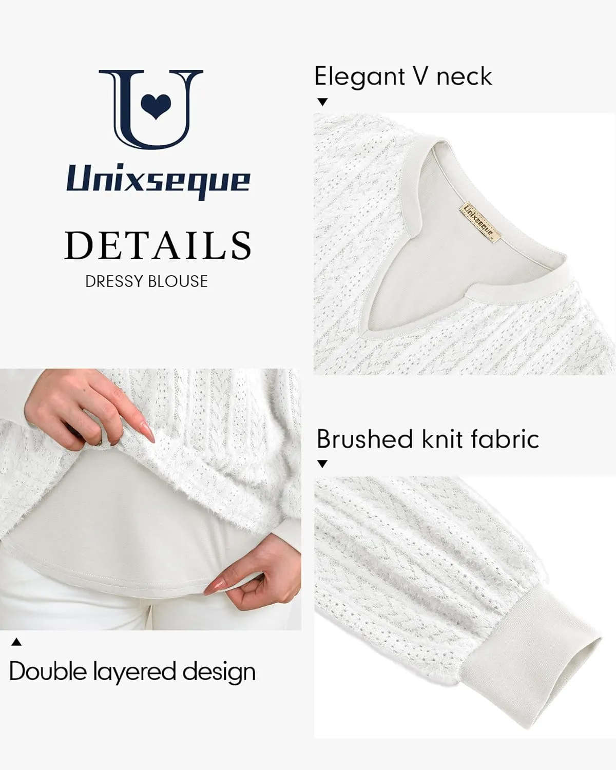 Unixseque Long Sleeve Shirts for Women V Neck Casual Blouses Knit Pullover Tunic Tops