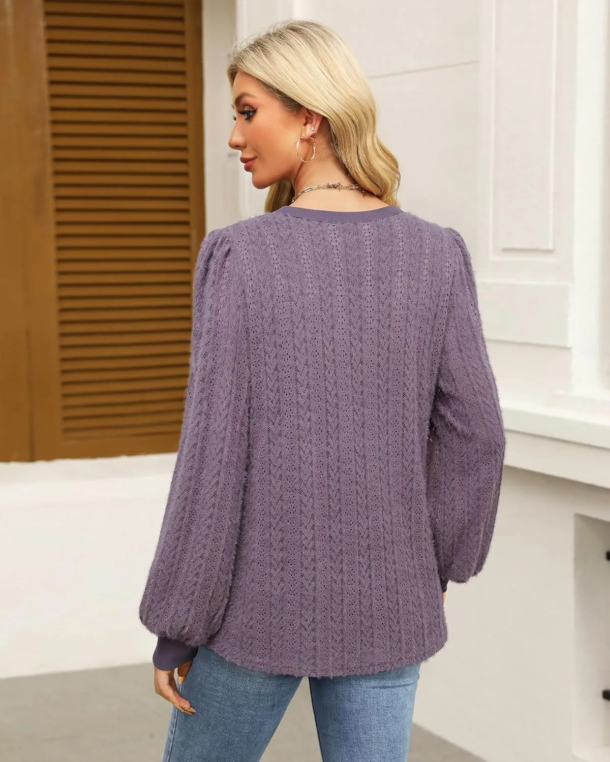 Unixseque Long Sleeve Shirts for Women V Neck Casual Blouses Knit Pullover Tunic Tops