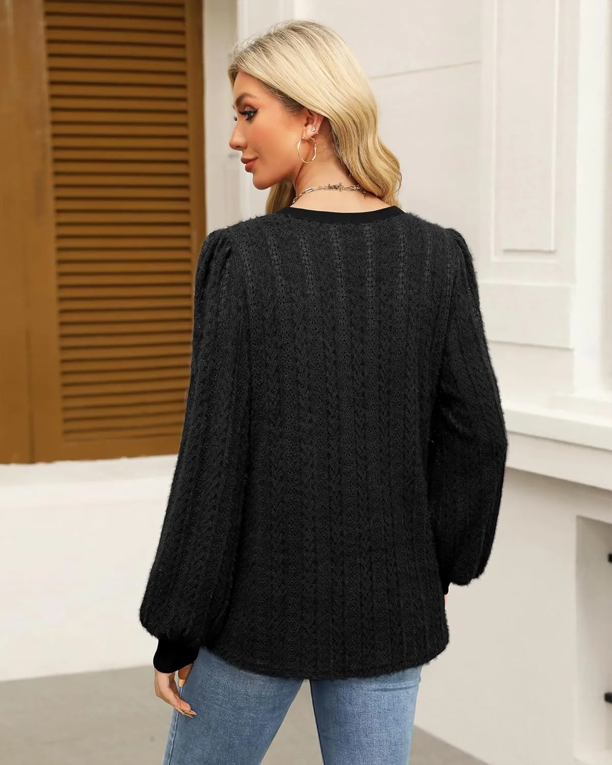 Unixseque Long Sleeve Shirts for Women V Neck Casual Blouses Knit Pullover Tunic Tops