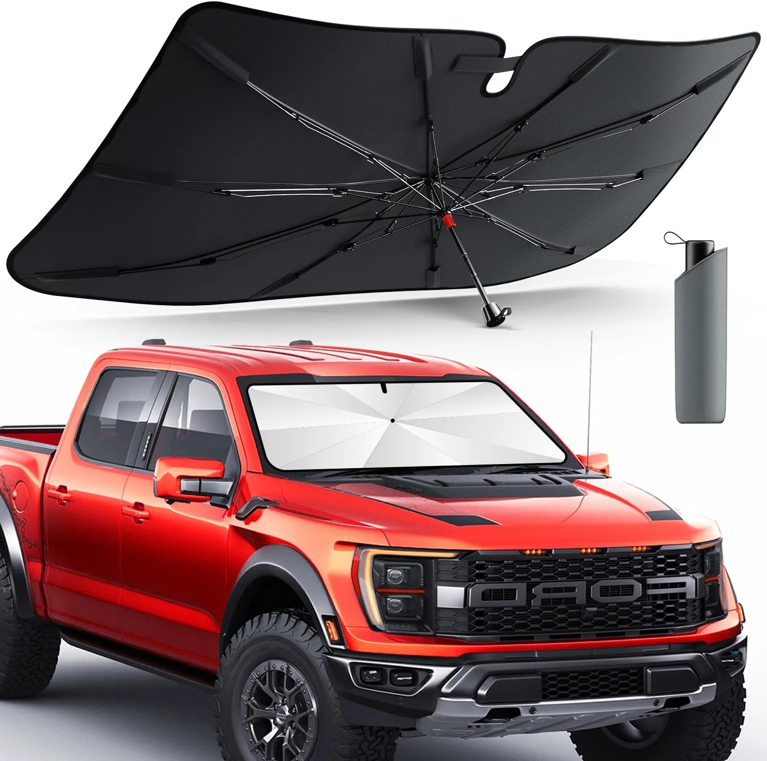 [Upgrade] DMJN Umbrella Windshield Sun Shade, [Nano-Ice-Crystal Coatings] Umbrella Sunshade for Car - Protect Interior from UV & Keep Car Cooler (Large)