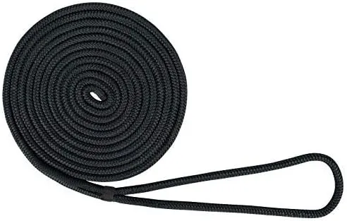 USR Rope Nylon Double Braided Dock Line 5/8" x 50' Black for Boating and Mooring