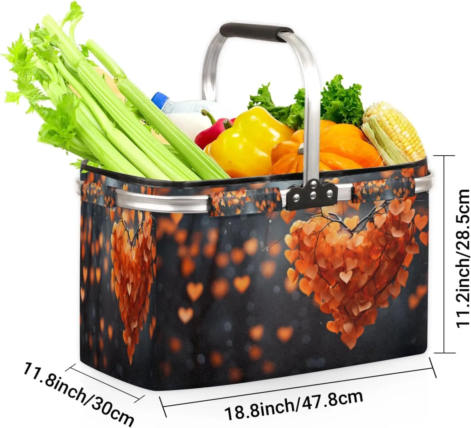 Vague Scenery Collapsible Shopping Basket Reusable Grocery Bag Large Leakproof Storage Bins Practical Inner Portable Market Basket with Handles Aluminum Frame for Picnic Travel 40 L