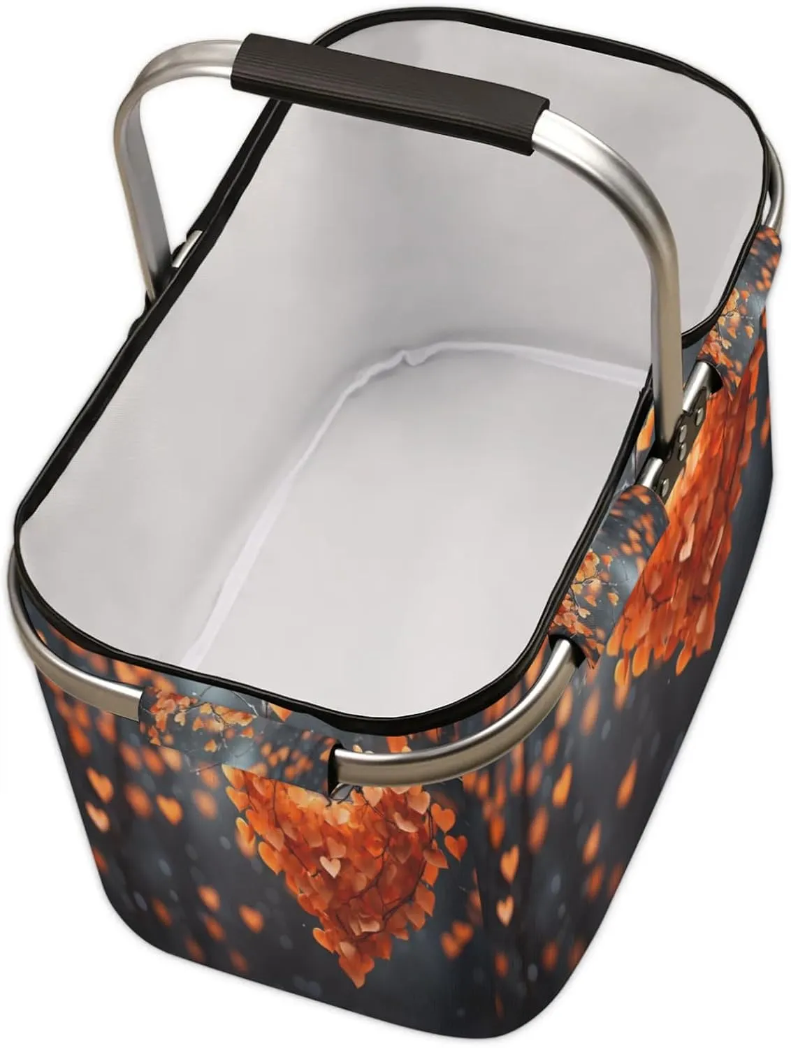 Vague Scenery Collapsible Shopping Basket Reusable Grocery Bag Large Leakproof Storage Bins Practical Inner Portable Market Basket with Handles Aluminum Frame for Picnic Travel 40 L