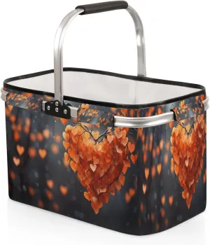 Vague Scenery Collapsible Shopping Basket Reusable Grocery Bag Large Leakproof Storage Bins Practical Inner Portable Market Basket with Handles Aluminum Frame for Picnic Travel 40 L