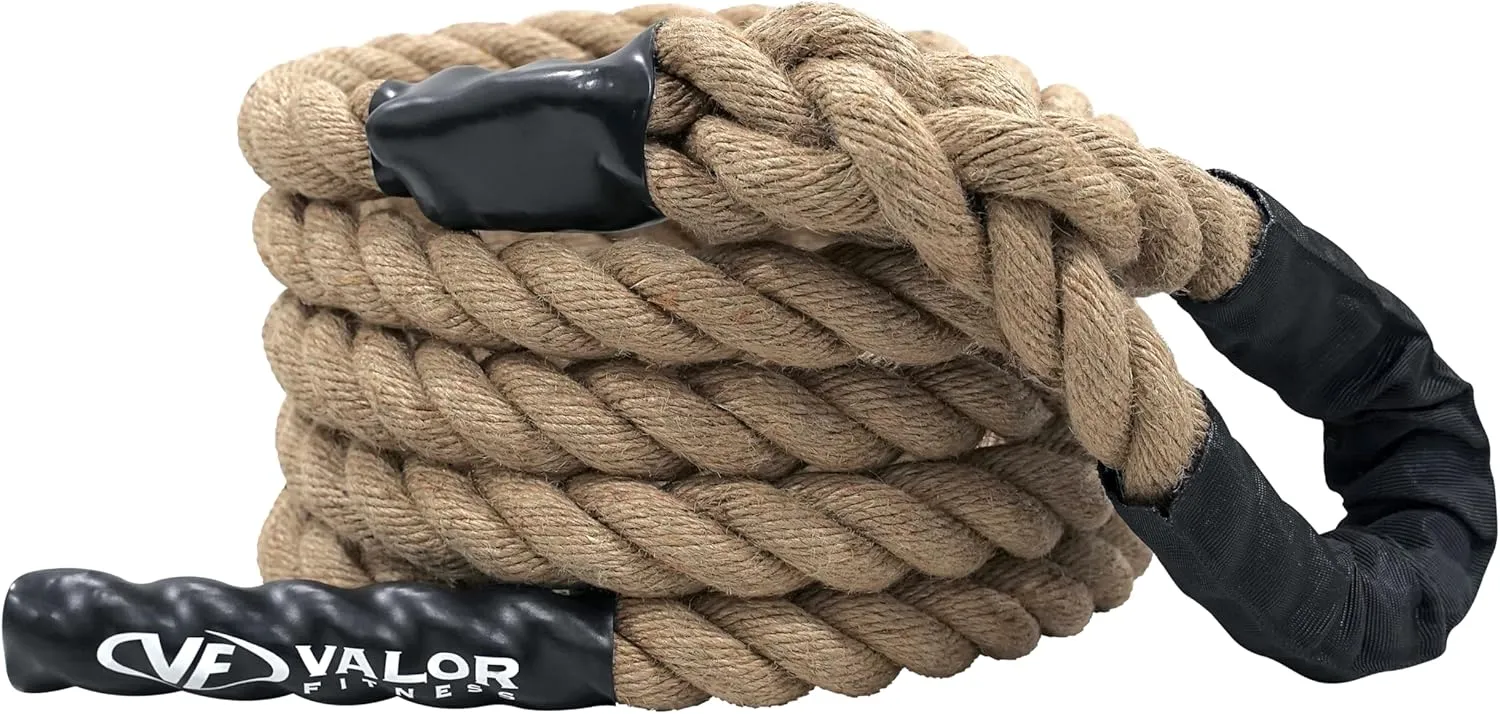 Valor Fitness 15-Foot Climbing Rope – Durable Sisal Fiber with Sheathed Loop End for Gym, Obstacle Training, Strength & Grip Workouts